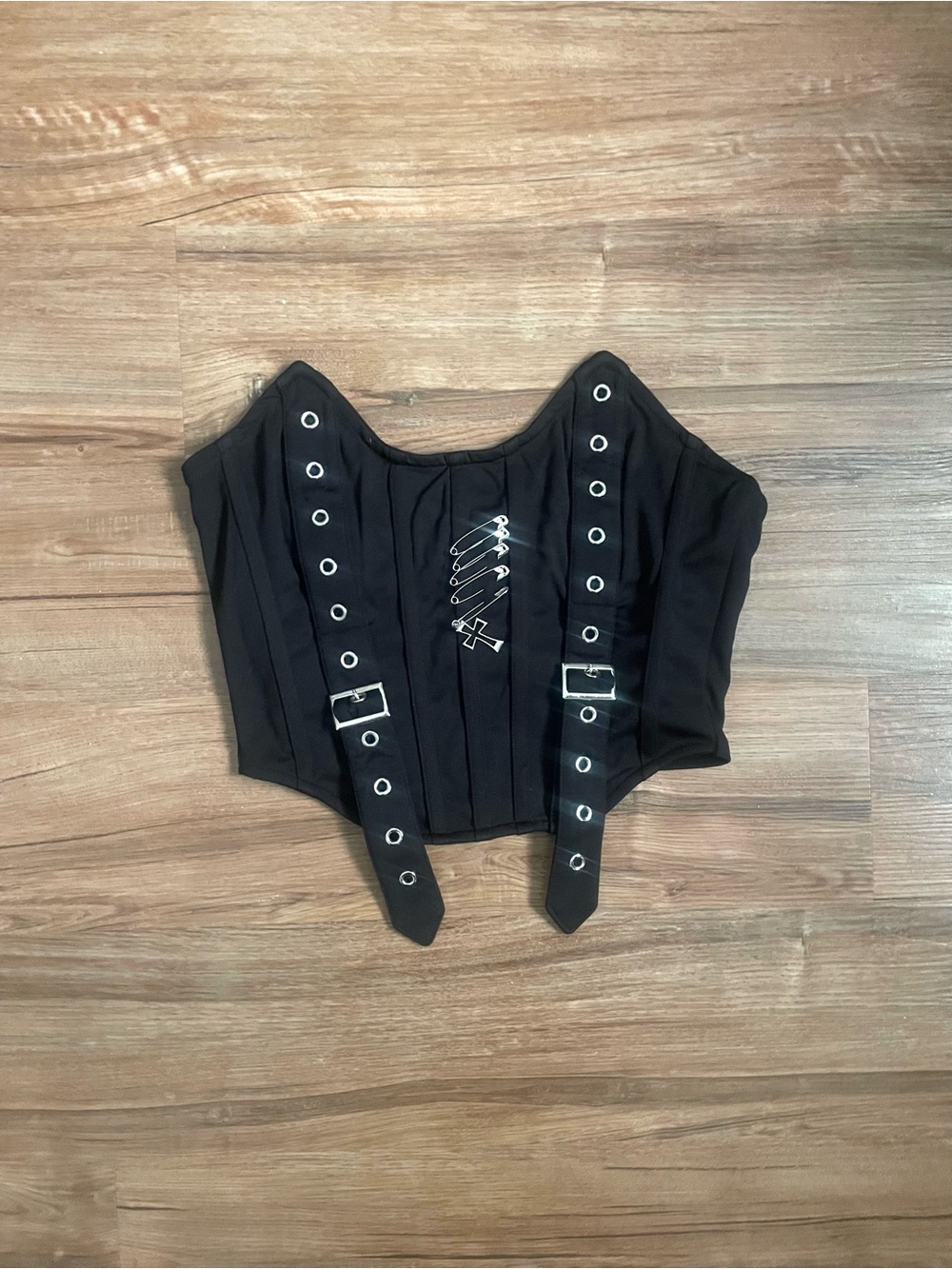 Queen Mania Black Buckle-Detail Gothic Corset Crop Top Size XS/S